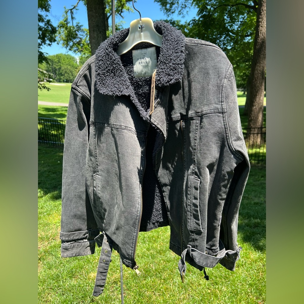 The Normal Brand Women's Denim Moto Jacket, Faded Black, Size Medium, NWT - Picture 2 of 8